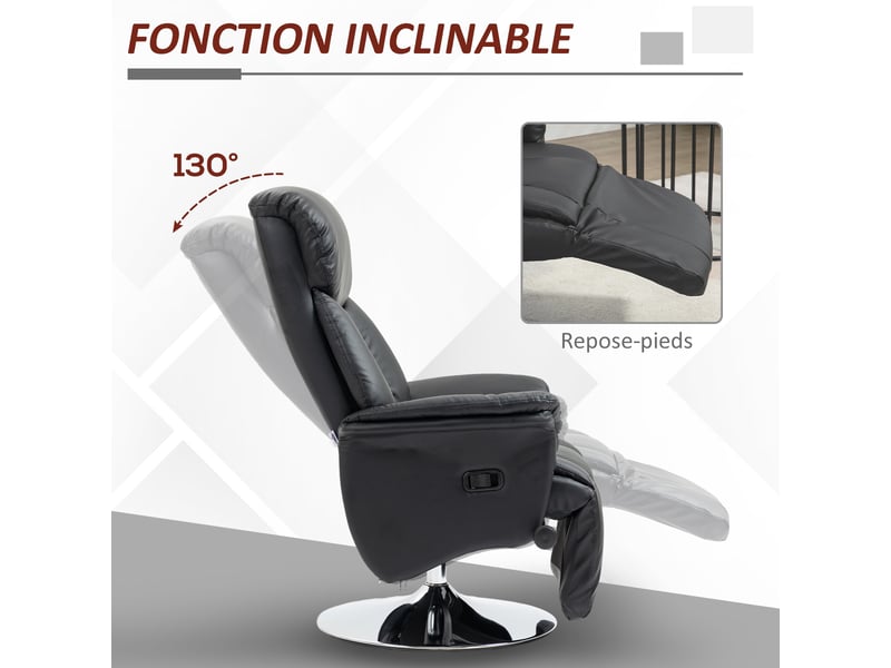  Fauteuil de relaxation pivotant inclinable en polyuréthane noir 78x80x109 cm  - Conforama D