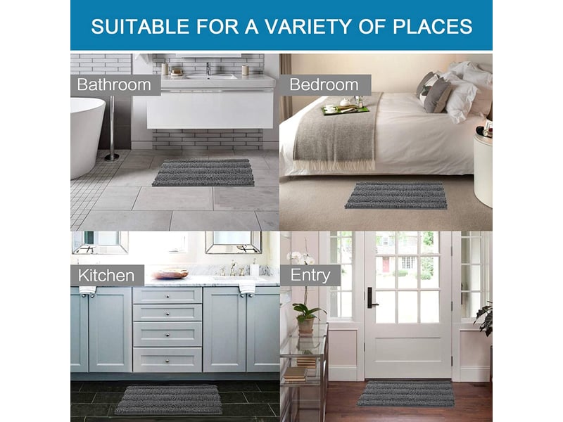  Tapis de baintapis de bain, gris, 43*61cm + 51*81cm, ensemble de 2 pièces, tapis de sol en chenille extra épais, antidérapant  - Conforama D