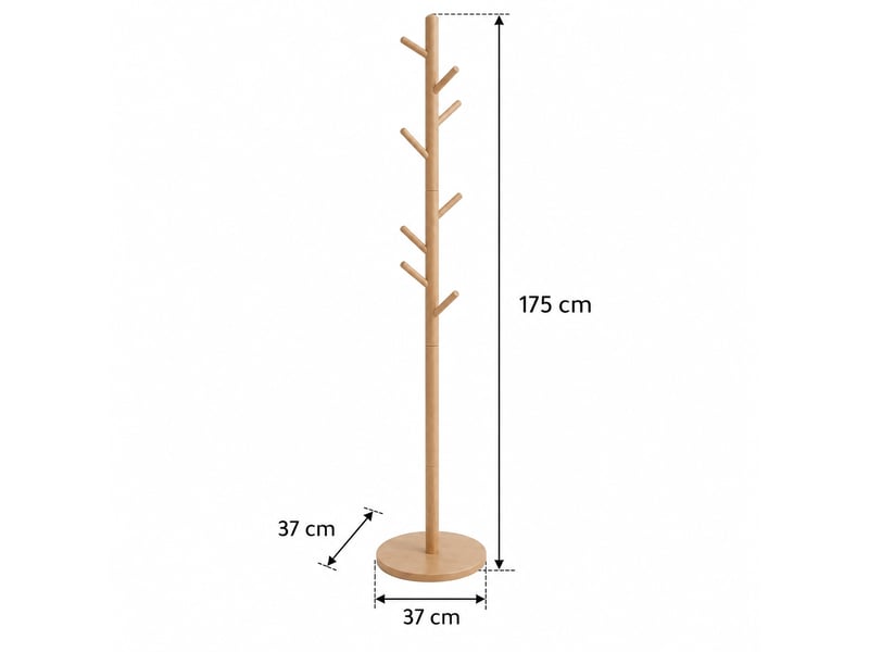  Portemanteau sur pieds en mdf &amp; hêtre avec 8 armes pour entrée &amp; chambre – longueur 37 x profondeur 37 x hauteur 175 cm  - Conforama C
