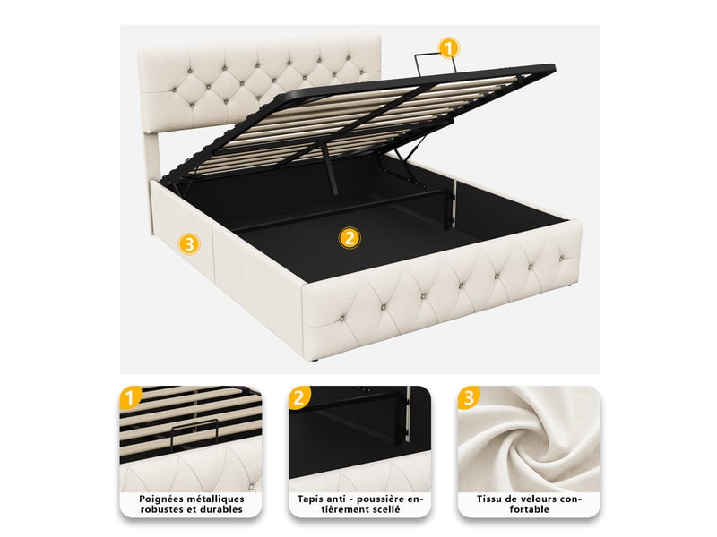  Lit coffre 140x200 cm coloris abricot  - Conforama E