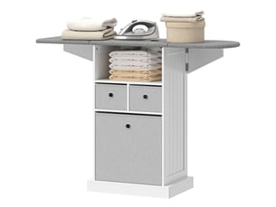 Meuble de rangement pour table à repasser à roulettes, table à repasser pliable, 3 tiroirs en tissu, 121 x 37 x 89,5 cm, blanc