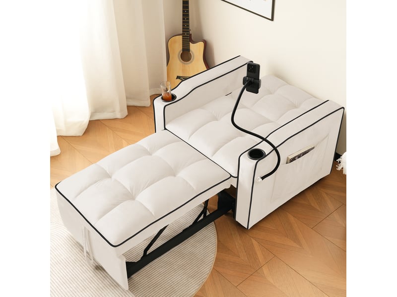  Fauteuil convertible modenvie 3 en 1 83 x 167 x 76 cm velours beige  - Conforama E