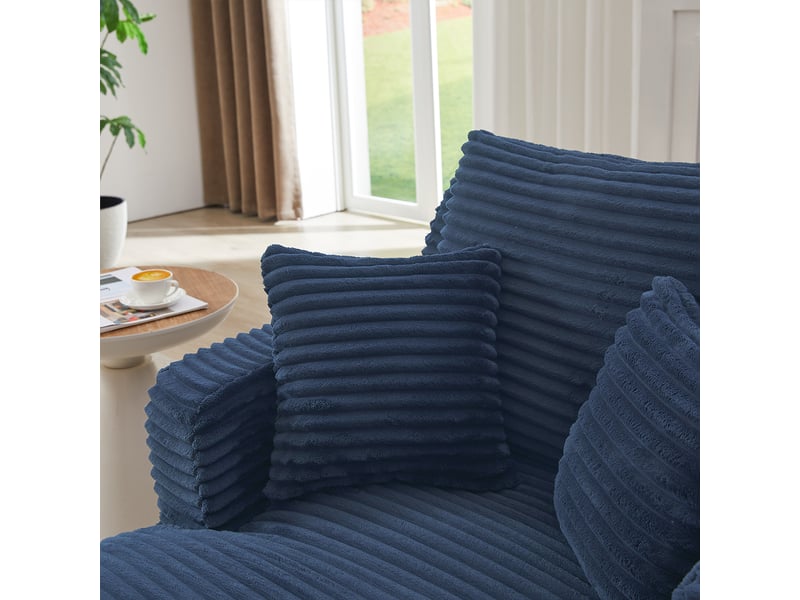 Canapé chaise longue convertible 1 place bleu en velours côtelé, assise ressorts, sans montage Fay Lum - Conforama E
