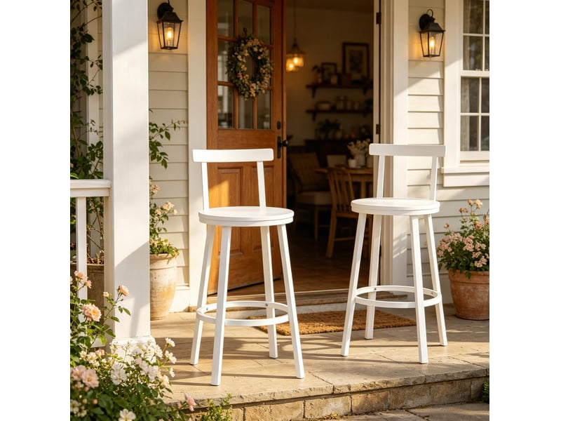 Lot de 2 tabourets de bar avec dossier incurvé en métal et mdf blanc - Conforama B