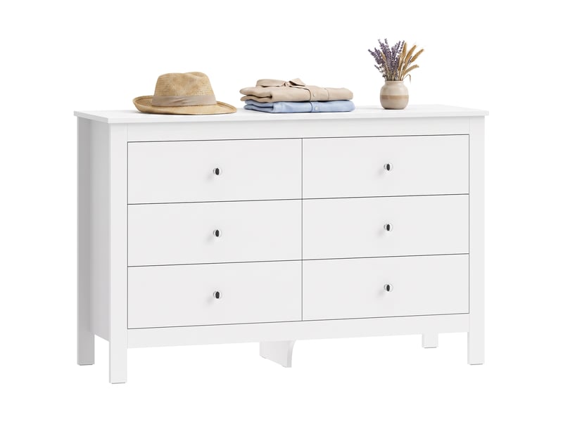  Commode à 6 tiroirs, buffet avec glissières à fermeture douce pour chambre, salon ou entrée, 118 x 39,5 x 75,5 cm, blanc  - Conforama A