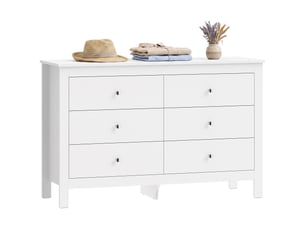 Commode à 6 tiroirs, buffet avec glissières à fermeture douce pour chambre, salon ou entrée, 118 x 39,5 x 75,5 cm, blanc