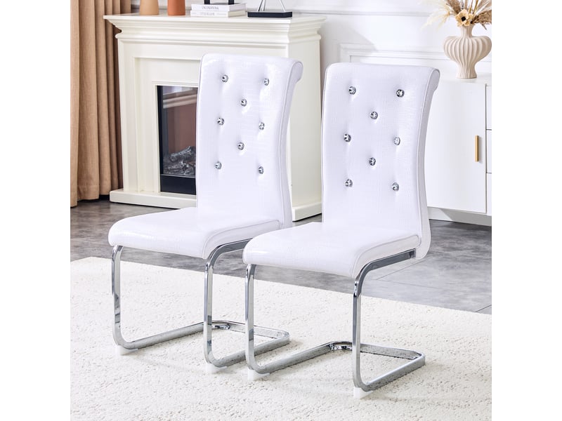  Chaise salle à manger lot de 2 capitonnée  - piètement en c métal chromé, pvc blanc 75,5 × 46,5 × 44 cm  - Conforama B