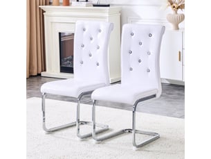 Chaise salle à manger lot de 2 capitonnée  - piètement en c métal chromé, pvc blanc 75,5 × 46,5 × 44 cm