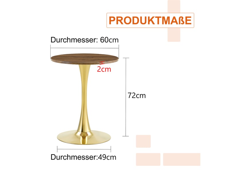  Table d’appoint ronde avec pied central stable - lpospi - style mid-century, plateau épais, mdf et métal noyer et or ø60 × h72 cm  - Conforama D