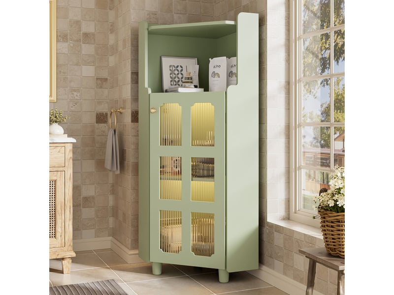  Vitrine - avec éclairage led - avec 1 porte - avec 2 étagères - avec des étagères ouvertes - vert  - Conforama E
