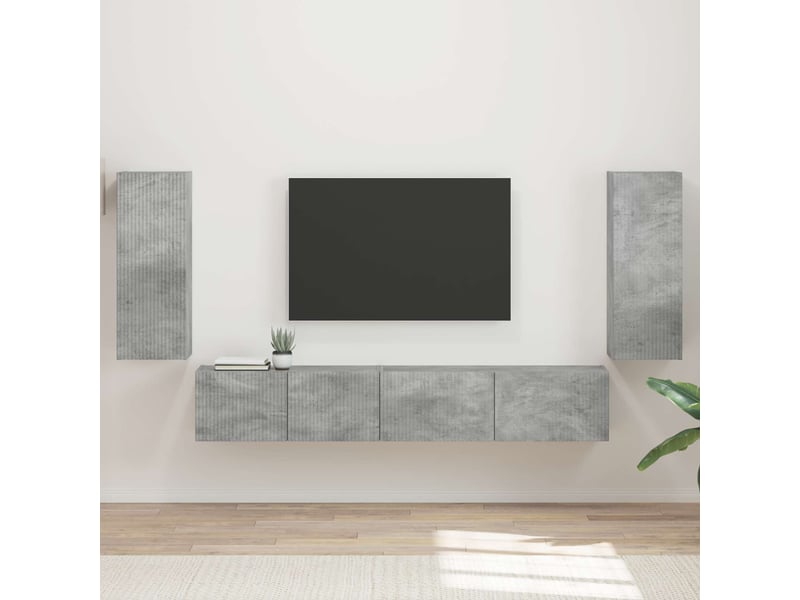  Ensemble meuble tv - banc tv - meuble de rangement 4 pcs gris béton bois d'ingénierie  - Conforama B