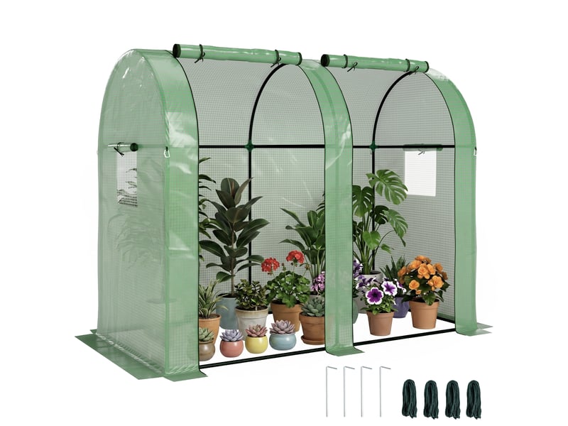  Serre robuste avec 4 fenêtres, 2 portes zippées, protection uv pour la culture des plantes, 185 x 94 x 150 cm, verte  - Conforama A