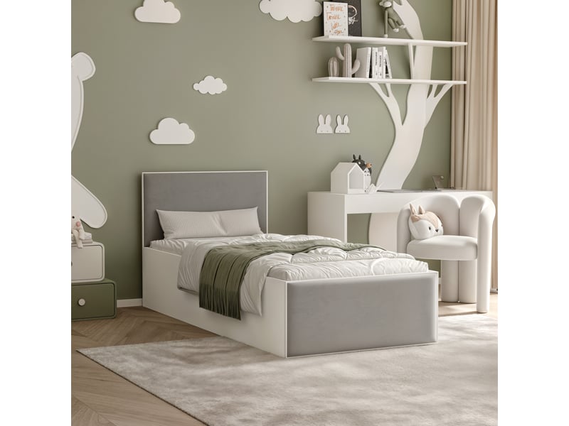 Lit coffre sashi - 90x200 cm - avec matelas - tissu velours - blanc gris SASHI - Conforama B