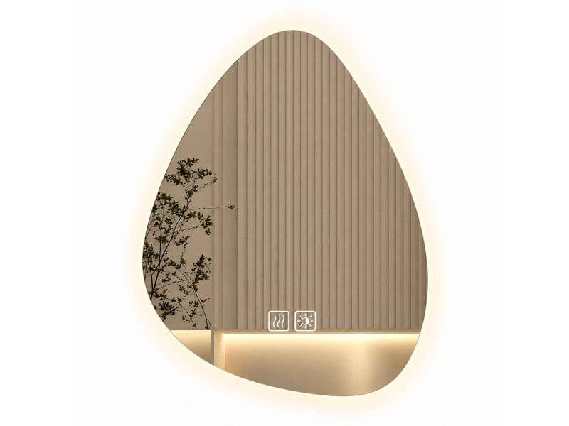  Miroir salle de bain led 50 × 70 cm, forme goutte d'eau avec éclairage 3 couleurs, antibuée et tactile dimmable  - Conforama A