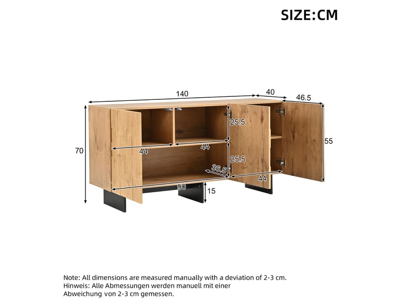  Buffet bas 3 portes avec 5 compartiments 140 x 40 x 70 cm homvra  - Conforama E