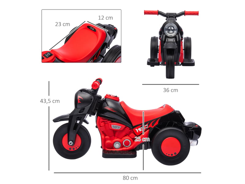 Moto électrique pour enfants 2-5 ans,3 roues,6 v,3 kmh,avec fonction de bulles,effets lumineux et sonores,rouge  - Conforama E