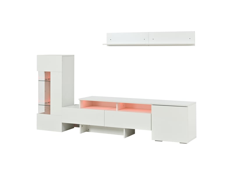Ensemble meuble tv blanc brillant 3 pièces avec led, pour téléviseur jusqu’à 70 pouces, blanc - Conforama A