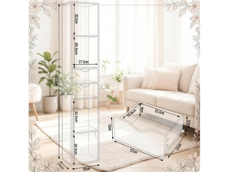  Bibliothèque 30x24x157,5 cm 3 niches et 2 tiroirs chêne clair  - Conforama D