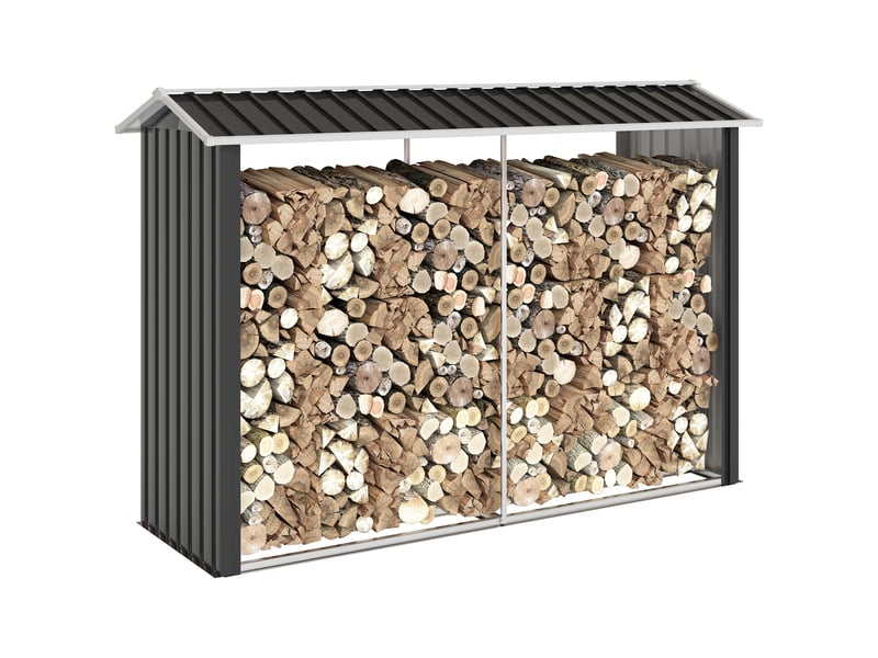  Abri à bûches extérieur en acier galvanisé, base surélevée, 240 x 86 x 160 cm, noir  - Conforama A