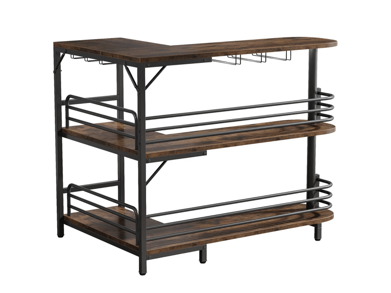 Table de bar d'angle 120x90x110 cm noir et brun rustique avec rangements  - Conforama A