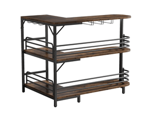 Table de bar d'angle 120x90x110 cm noir et brun rustique avec rangements