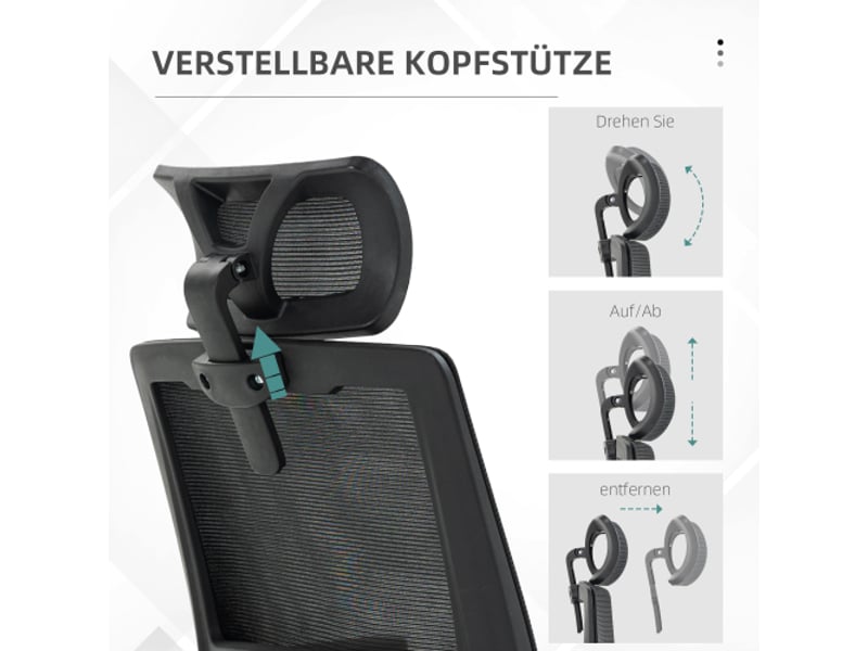 Chaise de bureau ergonomique avec appui-tête, accoudoirs, inclinable et réglable en hauteur - Conforama E