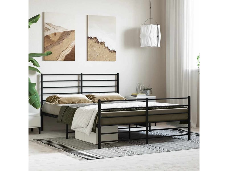 Lit double- lit adulte - cadre de lit métal sans matelas avec pied de lit noir 120x190cm - Conforama C