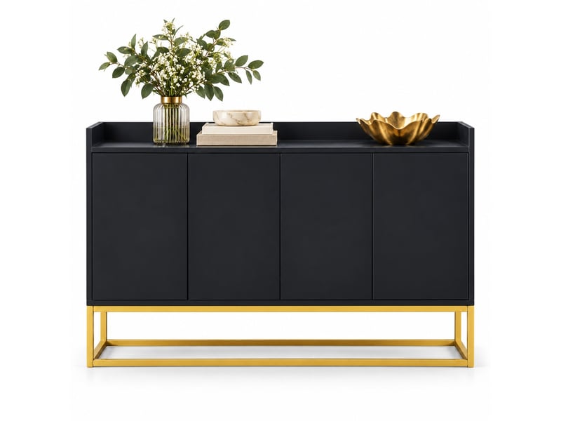  Buffet meuble de rangement 4 portes et étagère réglable, moderne, 120 x 30 x 80 cm noir  - Conforama A