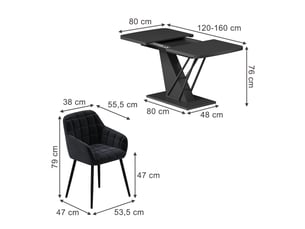 Vicco ensemble de table à manger, noir, 120x80cm avec 4 chaises de salle à manger