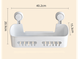 Support de douche à ventouse, sans perçage, pour salle de bain et cuisine, panier de rangement – 40 cm, blanc