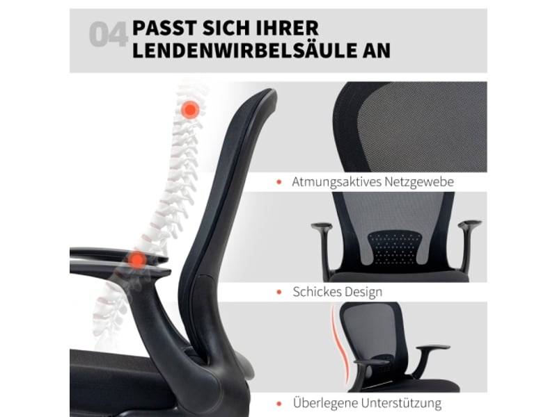  Chaise de bureau réglable en hauteur avec repose-pieds et soutien lombaire, noir, 62x59x119 cm  - Conforama D
