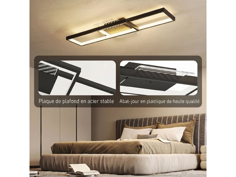  Plafonnier led rectangle 43w, luminaire plafonnier 3000-6000k, 4600lm, télécommande, noir, 70 x 30 cm  - Conforama R