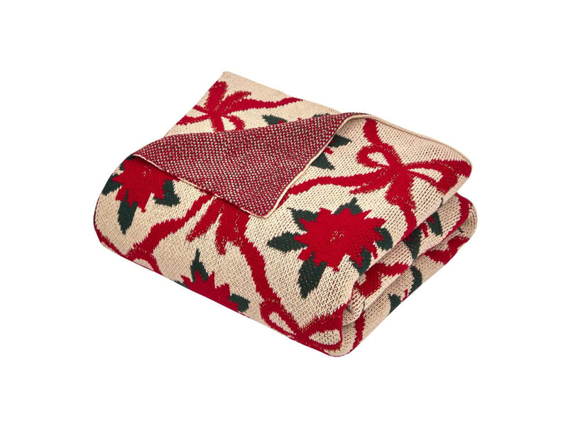  Plaid de noël en tricot motif poinsettia 130 x 170 cm  - Conforama A