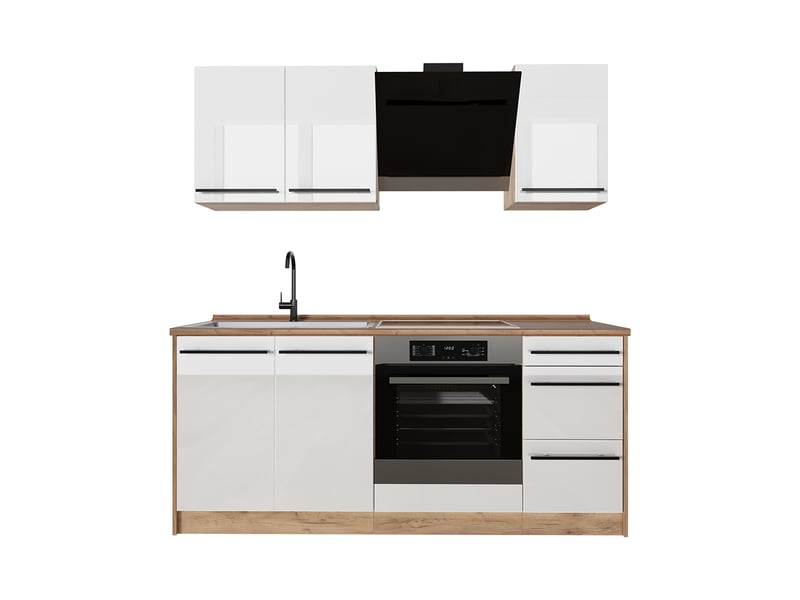 Vicco cuisine, blanc haute brillancechêne doré, 180cm plan de travail chêne doré - Conforama A