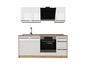 Vicco cuisine, blanc haute brillancechêne doré, 180cm plan de travail chêne doré