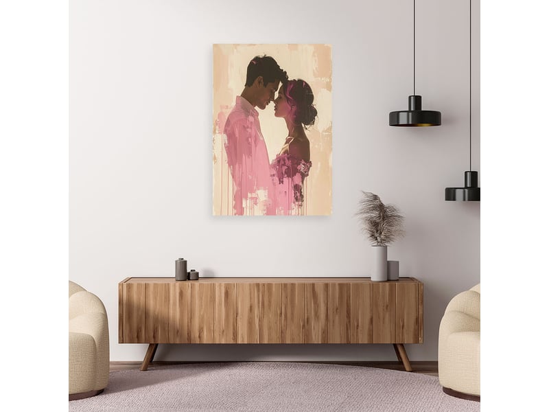 Toile imprimée, couple d'amoureux style boho dans les tons de rose 20x30 1312615358 - Conforama B