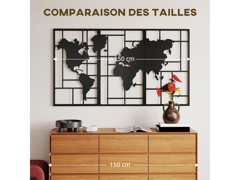  Lot de 3 décorations murales en métal moderne, sculpture murale en métal géométriques abstraites, noir, 50 x 80 cm  - Conforama W