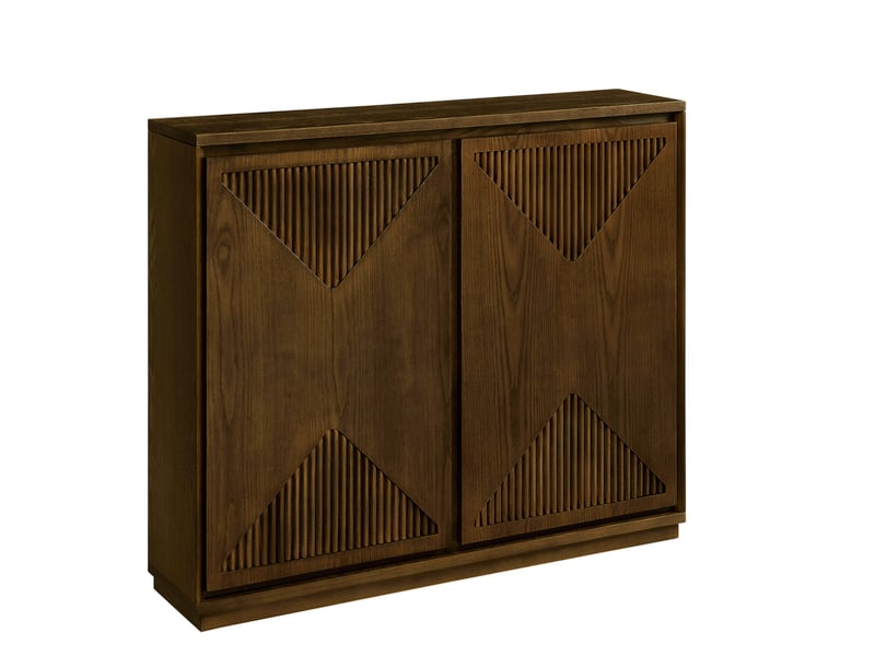  Buffet et enfilade à 2 portes rainurées en v, avec ouvertures pour prises, pour salon, en bois et mdf marron  - Conforama A