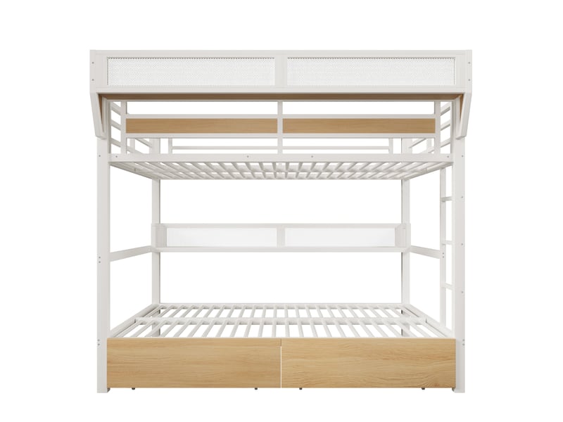 Lit superposé enfant 140x200 cm – blanc – led multicolore, rangement et 2 tiroirs intégrés – sans matelas - Conforama D