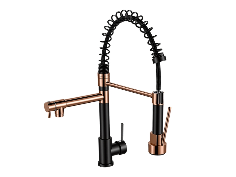 Mitigeur cuisine pivotant 360°- robinet 46cm avec ressort extensible et 2 modes de pulvérisation - doré - Conforama A