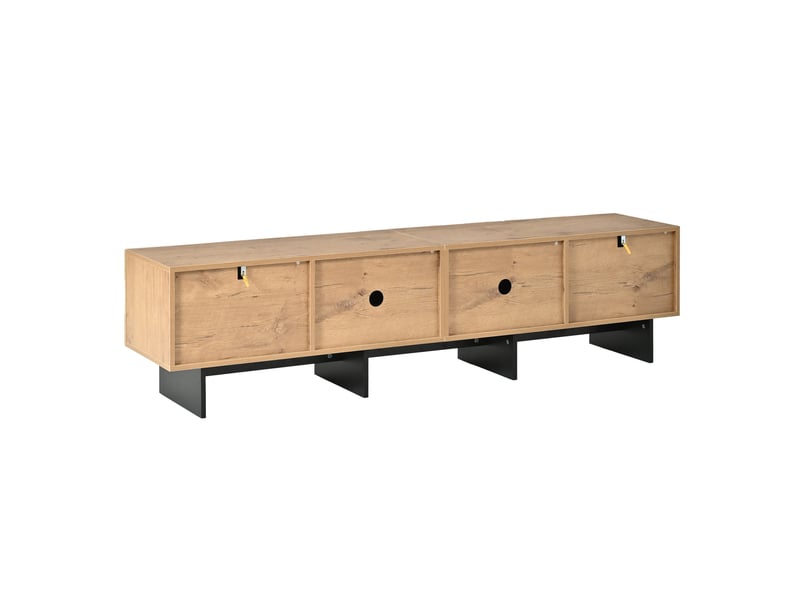  Meuble tv 180x38,5x45 cm, 4 portes, motif en relief, mdf et panneau de particules, couleur naturelle  - Conforama E