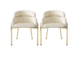 Lot de 2 chaise de salle à manger, en velours beige, pieds en métal, style léger luxe, avec dossier enveloppant