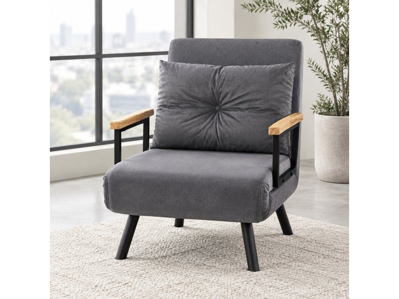  Fauteuil-lit 1 place gris foncé avec dossier réglable 5 positions  - Conforama D