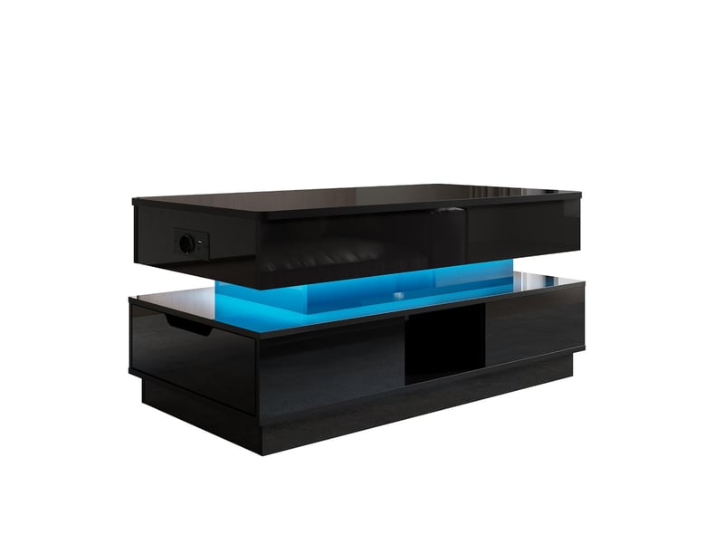  Table basse relevable en mdf noir brillant avec led et prise 90x48x42,5 cm - pangivo  - Conforama A