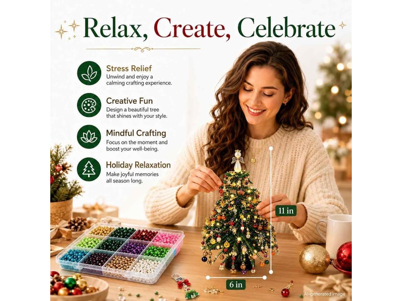  Kit diy sapin de noël en perles avec cadre métallique, décoration de table 3d avec perles cristal, loisirs créatifs, sapin de noël  - Conforama D