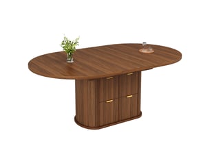 Table de salle à manger ovale extensible 118158x118x76,8 cm pour 4 à 6 personnes, rangements rabattables, rayures en relief - marron foncé