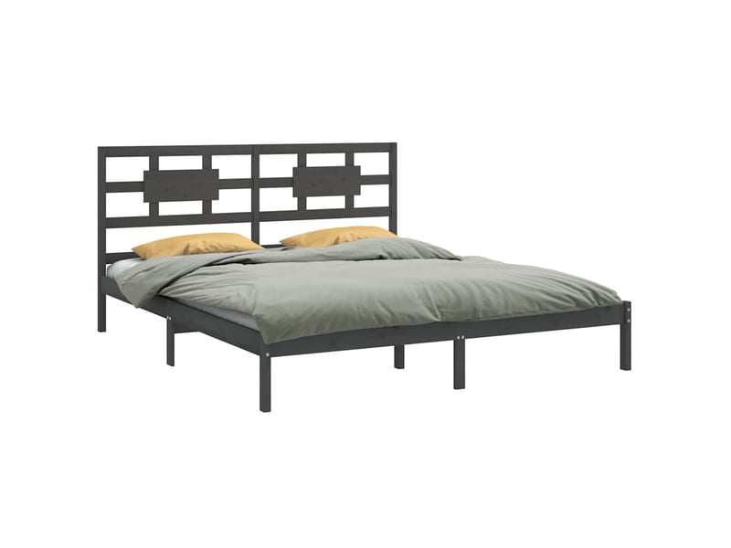  Lit double- lit adulte -  cadre de lit sans matelas gris 200x200 cm bois massif  - Conforama B