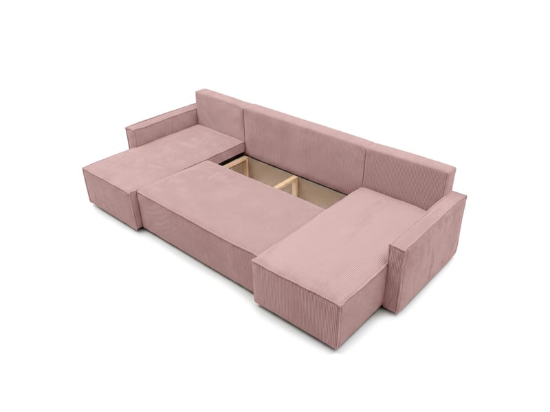  Farah - canapé d'angle panoramique convertible 6 places accoudoirs slim en velours cotelé  - Conforama D