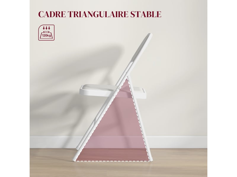  Lot de 2 chaises pliantes chaises de salle à manger portables cadre en acier blanc dim. 45l x 46p x 78h cm  - Conforama E