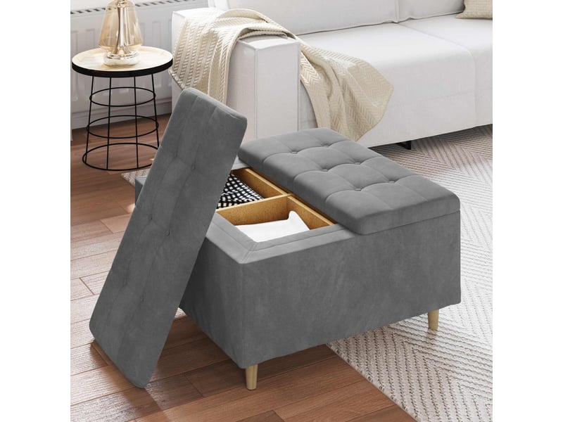  Ottoman, repose pied salon avec rangement gris foncé 80x80x45 cm velours  - Conforama D